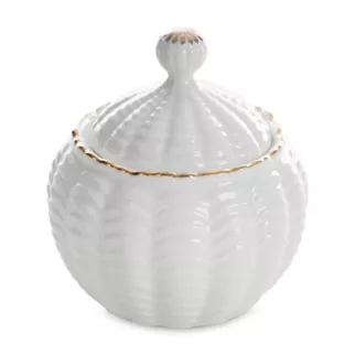 Pojemnik ceramiczyny dekoracyjny kremowo-złoty z wypukłym wzorem średnica 10x11 cm GAIA Eurofirany