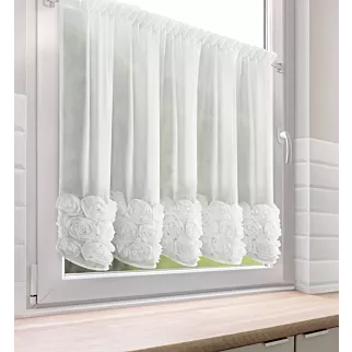 Zazdrostka z szyfonu biała zdobiona pasem aplikacji 3D róż 90x150 cm taśma ROSES Eva Minge Eurofirany