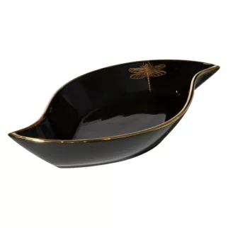Patera dekoracyjna LORI czarna łódka ze złotą ważką Eurofirany