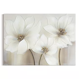 Obraz kremowo, beżowy ręcznie malowany na płótnie z motywem kwiatów 50x70 cm Eurofirany