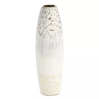 Wazon ceramiczny biało, złoty o ozdobnej fakturze 15x50 cm ANDREA Eurofirany