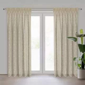 Zasłona jansobeżowa ażurowa w stylu eko 140x270 cm taśma NELA Eurofirany