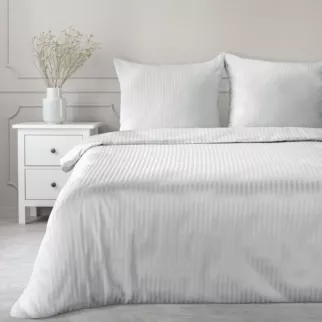 Pościel 220x200 cm satyna bawełniana kolor srebrny w drobne prążki VERA Eurofirany