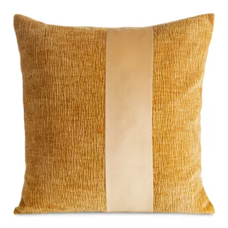Poszewka na poduszkę 45x45 cm miodowa szenilowa zdobiona pionowym pasem z welwetu CARLA 04 Eurofirany
