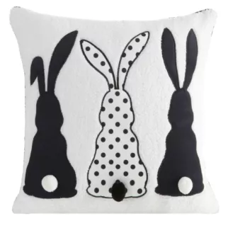 Poszewka na poduszkę 45x45 cm welwetowa z nadrukiem króliczków czarno, biała WIOSNA 4 Eurofirany