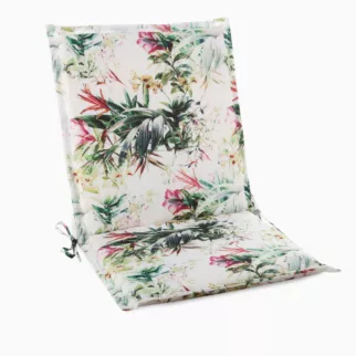 Poduszka na krzesło 45 x 90 x 3 cm wodoodporna biało, zielona zdobione roślinnym wzorem GARDEN Eurofirany