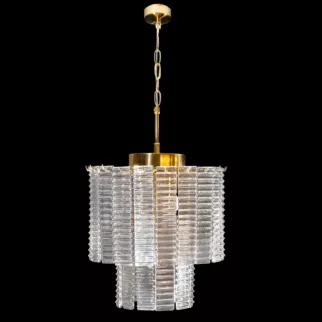 Lampa wisząca do salonu złota DALIA z prostokątnymi szklanymi zawieszkami Eurofirany