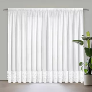 Zasłona biała zdobiona pasem aplikacji 3D róż 350x270 cm taśma ROSES Eva Minge Eurofirany