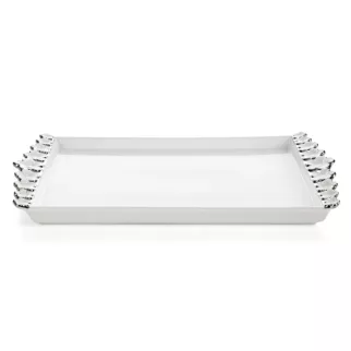 Patera dekoracyjna biało, srebrna zdobiona metalicznymi kwiatami 39x22x3 cm ARIANA Eurofirany