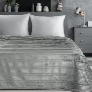 Koc 150x200 cm srebrny, typu flano z wzorem 3D NINA Eurofirany