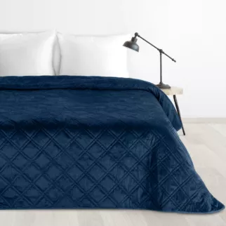 Narzuta welwetowa granatowa 200x240 cm pikowana metodą hot press wzór geometryczny LUIZ 8 DESIGN 91 Eurofirany