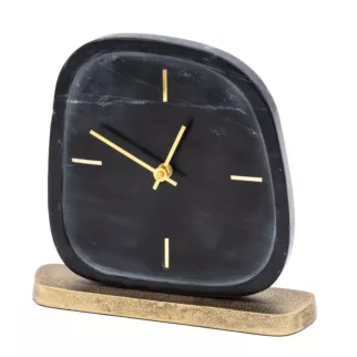 Zegar stołowy czarny imitujący marmur ze złotymi wskazówkami 24x5x22 cm Eurofirany