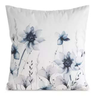 Poszewka na poduszkę 45x45 cm welwetowa zdobiona nadrukiem letnich kwiatów biało, granatowa MINK Eurofirany