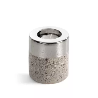 Świecznik dekoracyjny srebrny łączący dwie kontrastujące powierzchnie 9x13 cm LAILA Eurofirany