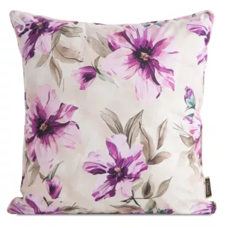 Poszewka na poduszkę 45x45 cm z tkaniny wodoodpornej na taras oraz balkon zdobiona nadrukiem subtelnych kwiatów kremowo, różowa GARDEN Eurofirany
