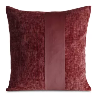 Poszewka na poduszkę 45x45 cm bordowa szenilowa zdobiona pionowym pasem z welwetu CARLA 02 Eurofirany