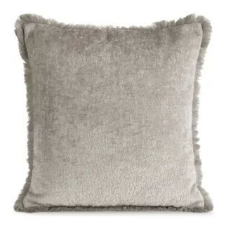 Poszewka na poduszkę 45x45 cm z szenilowej nici zdobiona subtelnymi frędzlami beżowa ADIA Eurofirany