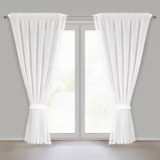 Komplet firan białych 2 szt z etaminy zdobionych subtelnymi frędzlami w zestawie troczki 140x270 cm taśma KIRA 3 Eurofirany