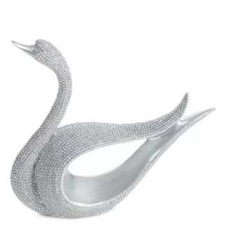 Figurka srebrna w kształcie łabędzia o drobnym strukturalnym wzorze 18x6x15 cm ELDO 1 Eurofirany