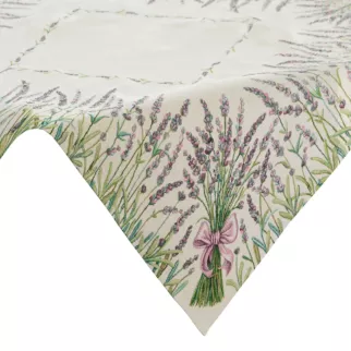 Obrus naturalno, zielony 100x100 cm gobelinowy z tkanym motywem lawendy Eurofirany
