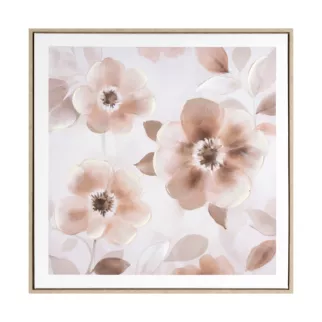 Obraz pudrowo, kremowy nadruk na płótnie w kwiaty 60x60 cm Eurofirany