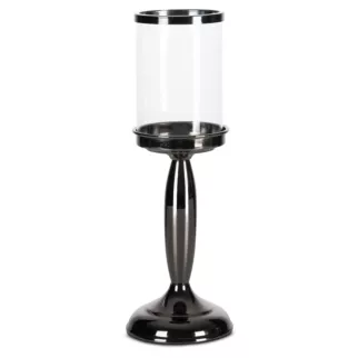Świecznik dekoracyjny czarny na metalowej nóżce z szklanym kloszem średnica 13x24 cm NOE Eurofirany