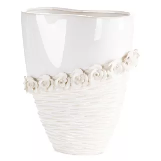 Wazon dekoracyjny kremowy zdobiony kwiatami 3D 27x13x32 cm ELIANA Eurofirany