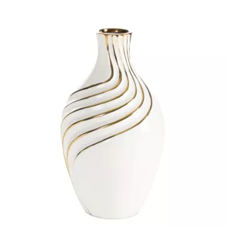 Wazon dekoracyjny biało, złoty zdobiony subtelnymi liniami 14x25 cm ESTELA Eurofirany