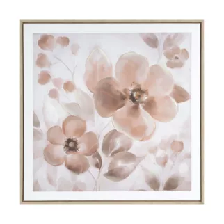 Obraz pudrowo, kremowy nadruk na płótnie w kwiaty 60x60 cm Eurofirany
