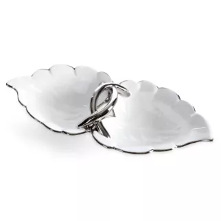Misa dekoracyjna biało, srebrna w kształcie liścia 35x16x8 cm DONA Eurofirany