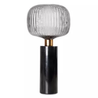 Lampa stołowa do salonu czarno, grafitowa LUKA o marmurowej podstawie i szklanym tłoczonym kloszem Eurofirany