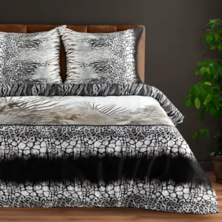 Pościel 220x220 cm z makosatyny bawełnianej kolor stalowy, beżowy z nowoczesnym wzorem EVA 17 Eva Minge Eurofirany