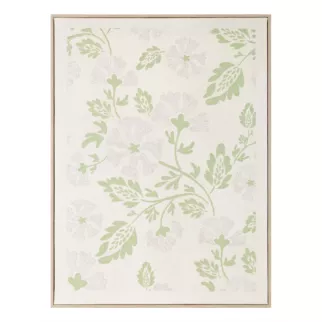 Obraz kremowo, zielony nadruk na płótnie zdobiony drobnymi kwiatami  45x60 cm Eurofirany
