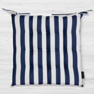 Poduszka na krzesło 40 x 40 x 5 cm wodoodporna granatowo, biała zdobiony subtelnymi pasami GARDEN Eurofirany
