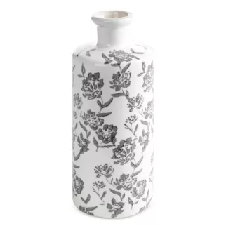 Wazon dekoracyjny biało, granatowa zdobiony roślinnym motywem 12x30 cm VIVIAN Eurofirany