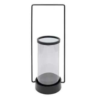 Świecznik czarny dekoracyjny w kształcie lampionu z rączką WIKI 15x12x37 cm Eurofirany