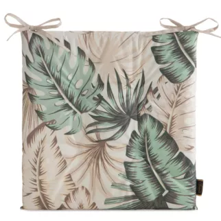 Poduszka na krzesło 43 x 43 x 4 cm wodoodporna kremowo, zielona zdobione motywem egzotycznych liści GARDEN Eurofirany