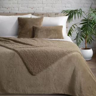 Narzuta dwustronna z przyjemnego futerka i tkaniny barankowej beżowa 220x240 cm NINA Eurofirany Premium