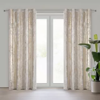 Zasłona kremowo, szampańska z przecieranym nadrukiem, welwetowa 135x250 cm przelotka SOFI Eurofirany