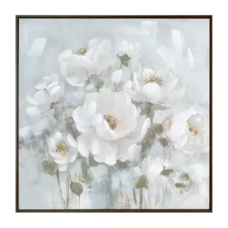 Obraz kremowo, błękitny ręcznie malowany w bukiet subtelnych kwiatów na płótnie 80x80 cm Eurofirany