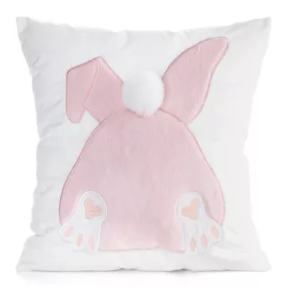Wielkanocna poszewka na poduszkę 45x45 cm welwetowa z uroczym zajączkiem biała, jasnoróżowa WIOSNA 129 Eurofirany