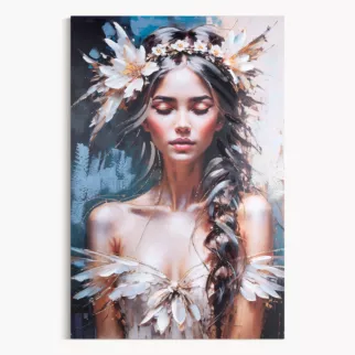 Obraz postaci beżowo, granatowy ręcznie malowany na płótnie w stylu boho 80x120 cm Eurofirany