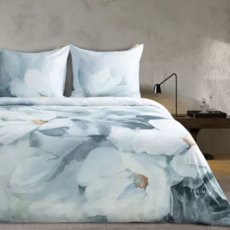 Pościel 160x200 cm komplet 3 częściowy z makosatyny bawełnianej kolor miętowy, kremowy z wzorem designerskim BLOOM Eva Minge Eurofirany