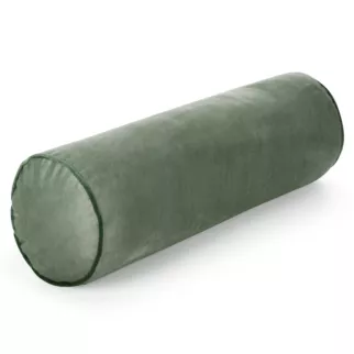 Poduszka dekoracyjna wałek 45 x 15 cm welwetowa oliwkowa zdobiony kontrastującą lamówką GAJA Eurofirany