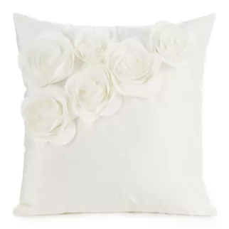 Poszewka na poduszkę 45 x 45 cm welwetowa kolor kremowy zdobiona aplikacja w róże Eurofirany