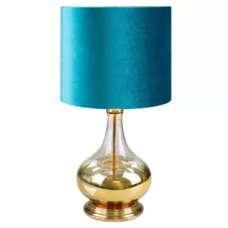 Lampa stołowa turkusowo-złota LOTOS 9 z welwetowym abażurem i szklaną podstawą Limited Collection Eurofirany
