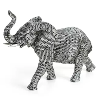 Figurka srebrna w kształcie słonia z metaliczną geometryczną strukturą 27x10x21 cm ZURI Eurofirany