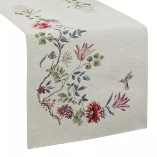 Bieżnik na stół naturalno, czerwony 40x100 cm gobelinowy z motywem kwiatowym