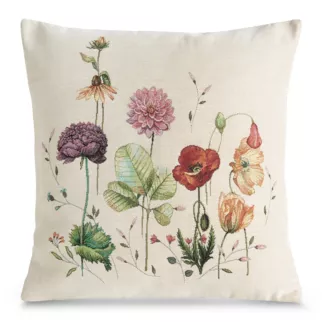 Poszewka na poduszkę 45x45 cm bawełniana, gobelinowa z motywem letnich kwiatów kremowo, zielona GOB Eurofirany