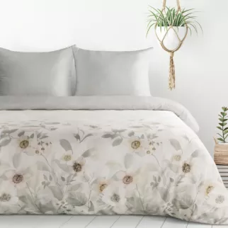 Pościel 140x200 cm komplet 2 częściowy  kolor biało, srebrny z motywem subtelnych kwiatów ELIA Design 91 Eurofirany